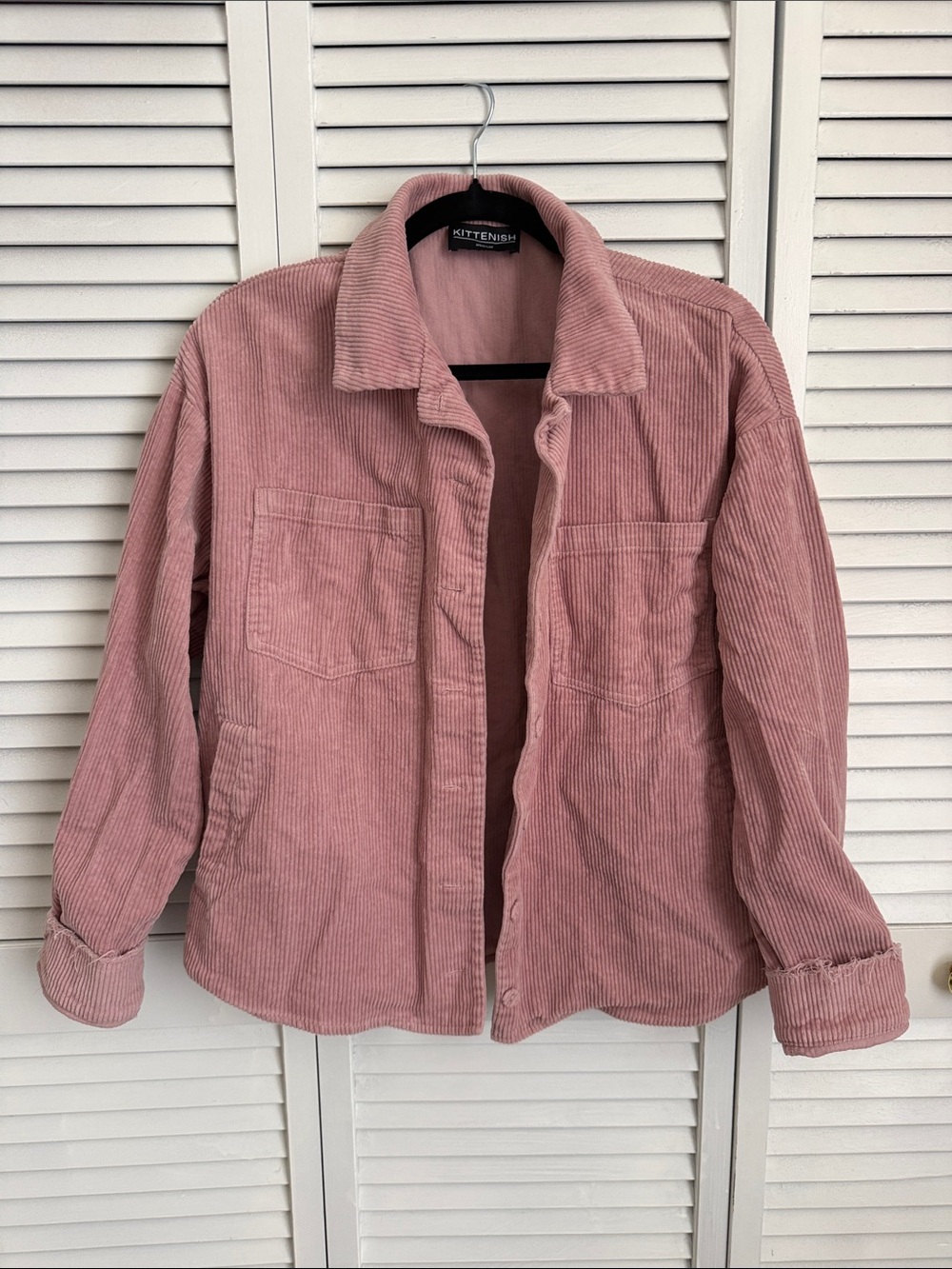 Kittenish Dusty Rose Corduroy Shacket Jacket